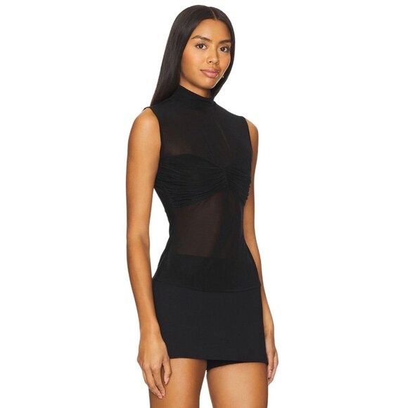 DELFI Alani Top in Black X-Small New Womens Sleeveless Sheer Tank Blouse - Picture 2 of 10